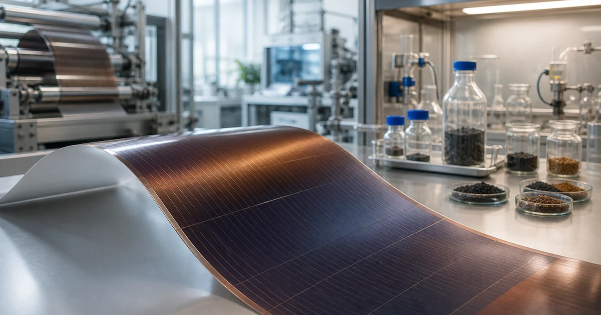 量産工程と材料回収を表現したフレキシブル型ペロブスカイト太陽電池